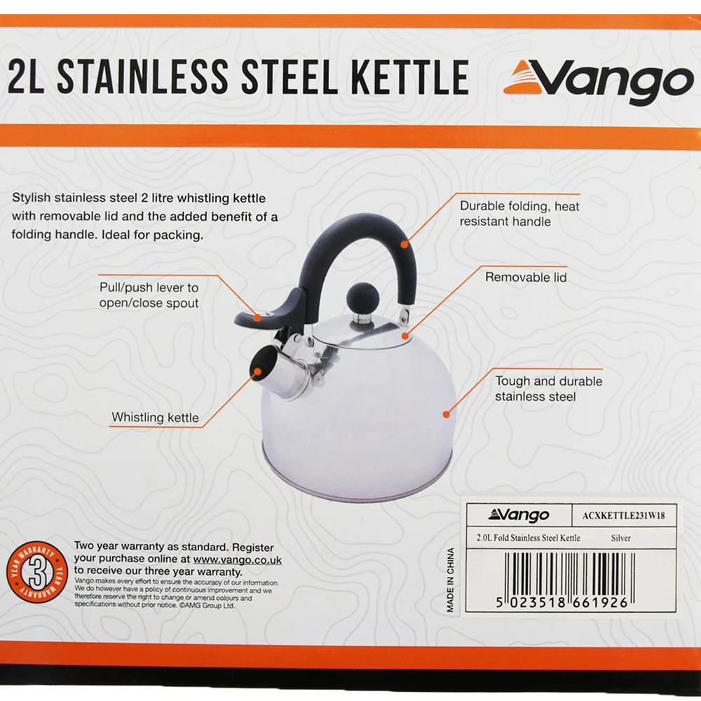 Vango Stainless Steel Kettle With Folding Handle 2L 4 Vango Stainless Steel Kettle With Folding Handle 2L - Image 3